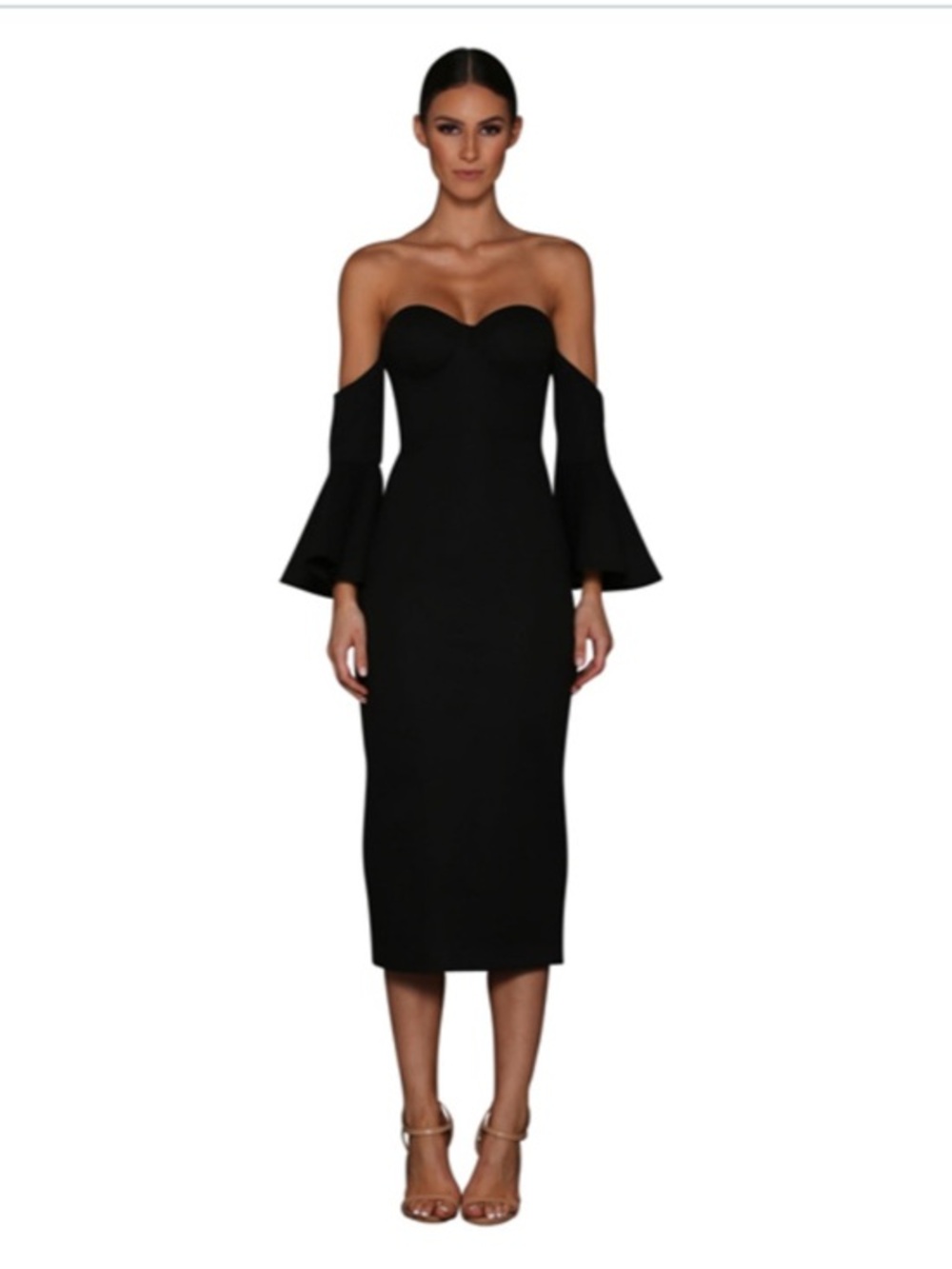 Elle Zeitoune Electra Midi Bodycon Bustier Dress in Black size 8 NWOT